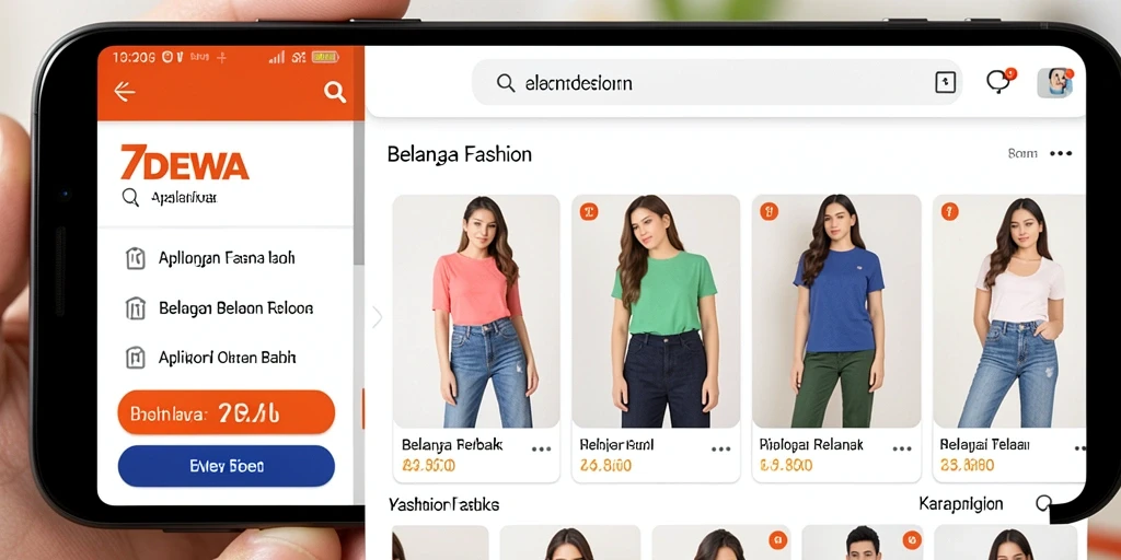 Tampilan antarmuka utama aplikasi 7DEWA dengan berbagai pilihan produk fashion.