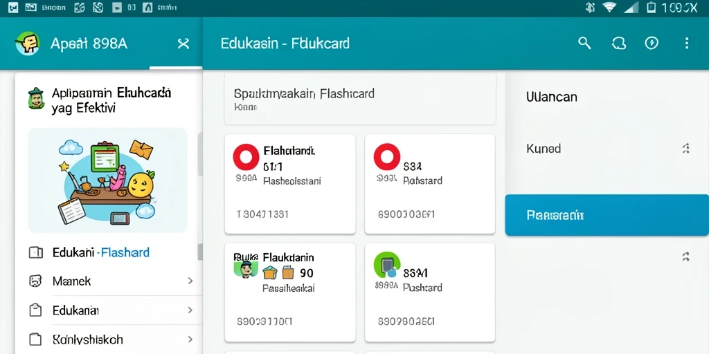 Screenshot aplikasi 898A menunjukkan tampilan antarmuka Flashcard yang menarik.