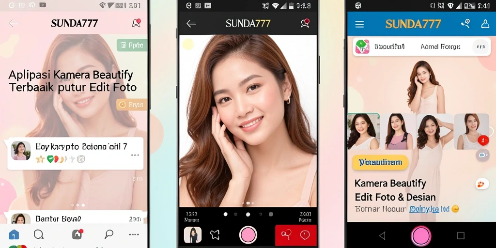 Antarmuka pengguna SUNDA777 menampilkan berbagai fitur Kamera Beautify yang menarik.