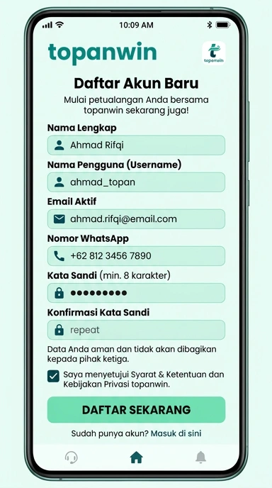 Buat Akun Baru di Topanwin Secara Mudah